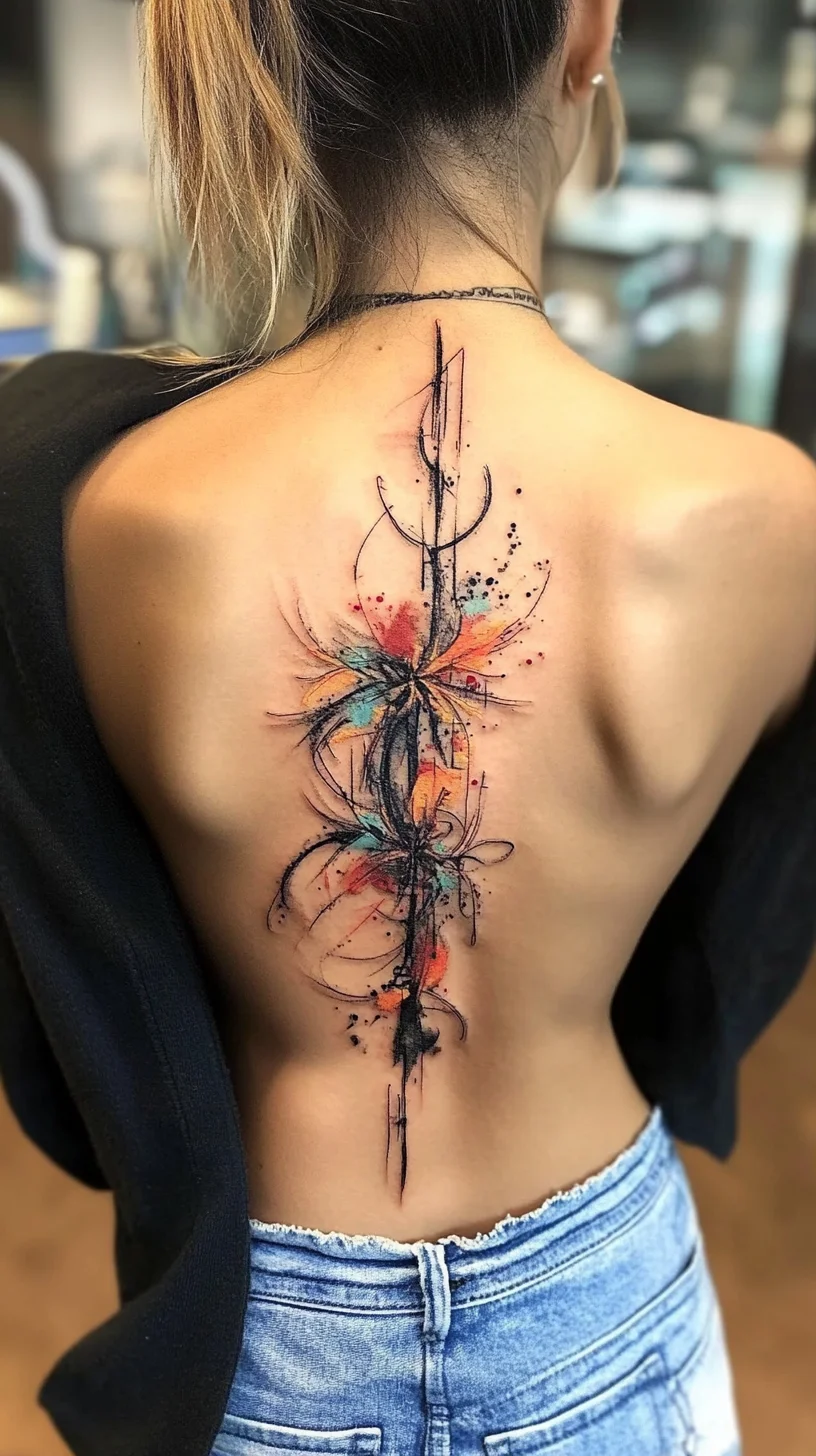 Unleash Your Wild Side with a Stunning Abstract Floral Back Tattoo