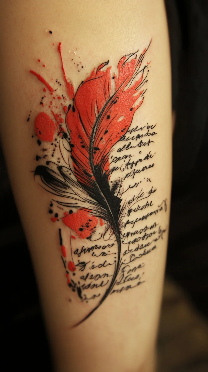 Vibrant Feather Tattoo: A Fusion of Elegance and Expressive Typography