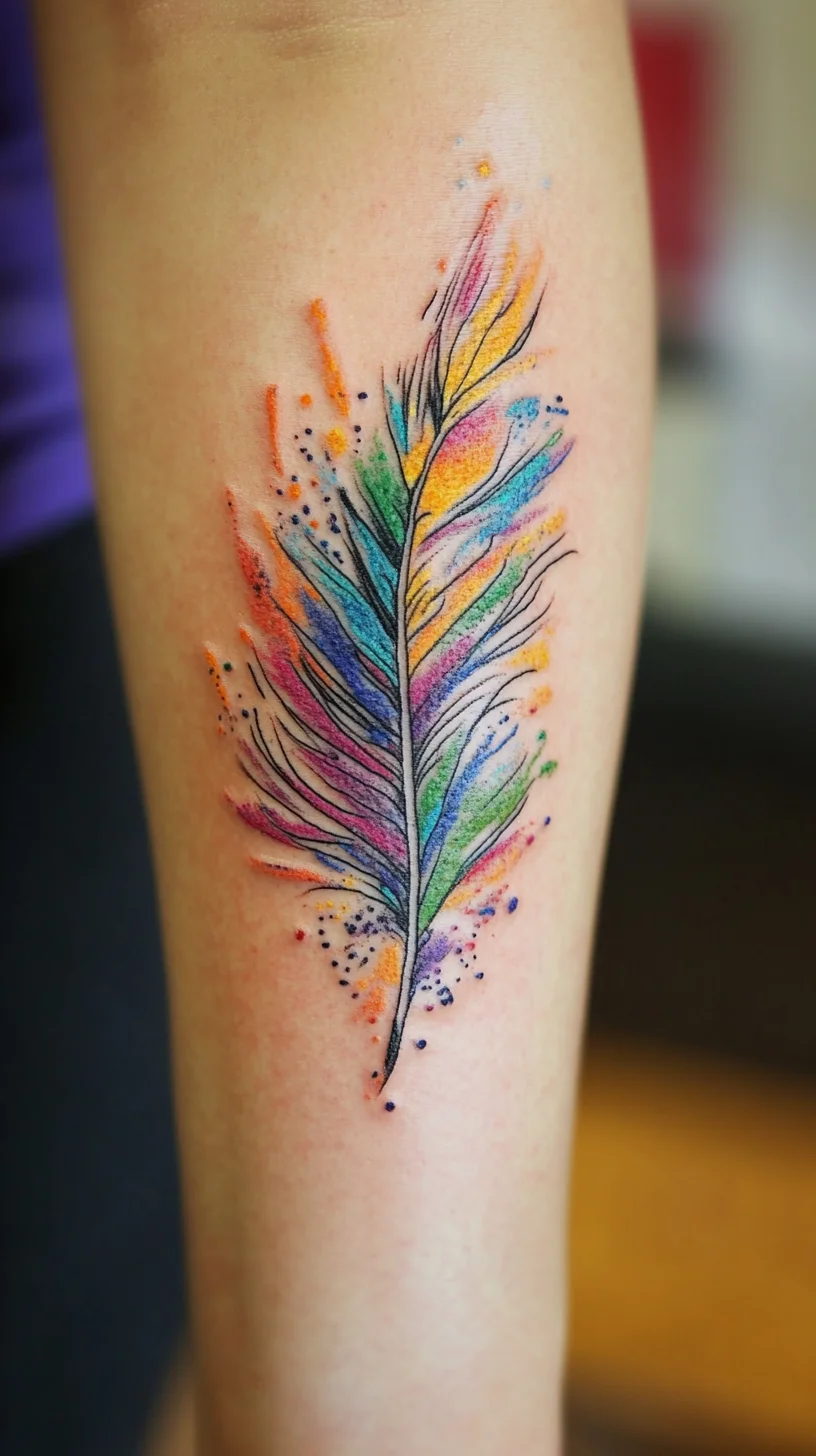 Vibrant Feather Tattoo: A Splash of Color and Nature on Your Skin