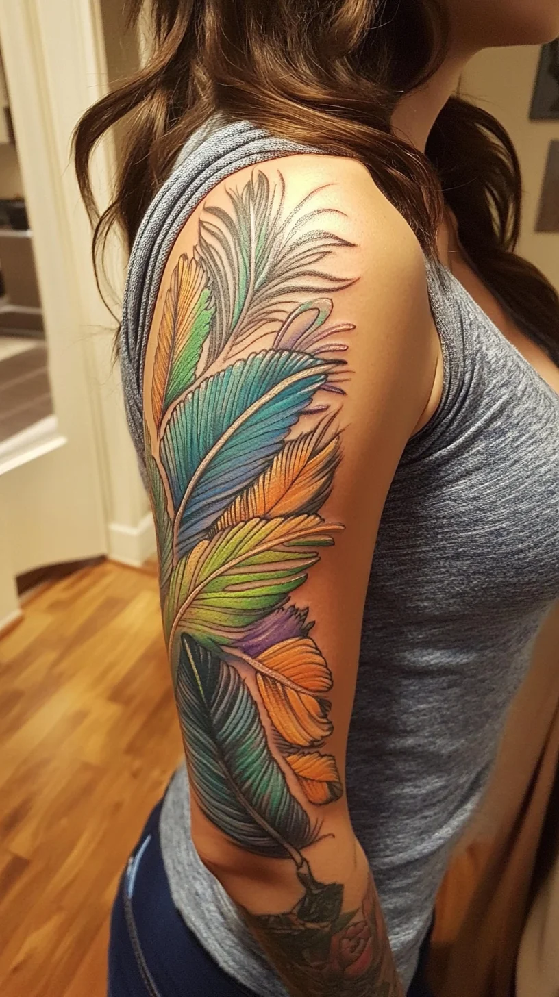 Vibrant Feather Tattoo: A Splash of Color for Bold Self-Expression