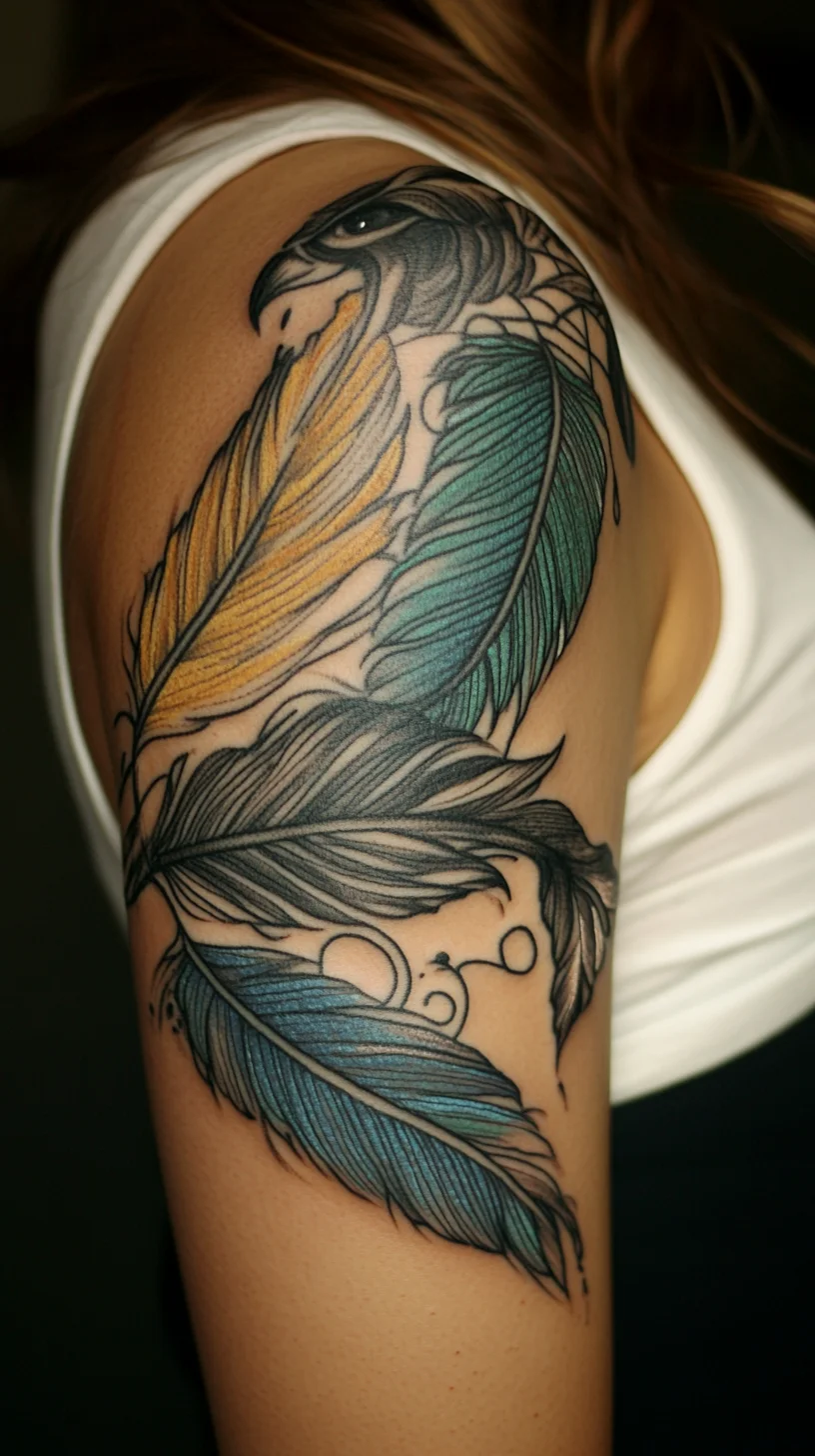 Vibrant Feather Tattoo Design: A Colorful Ode to Nature and Freedom