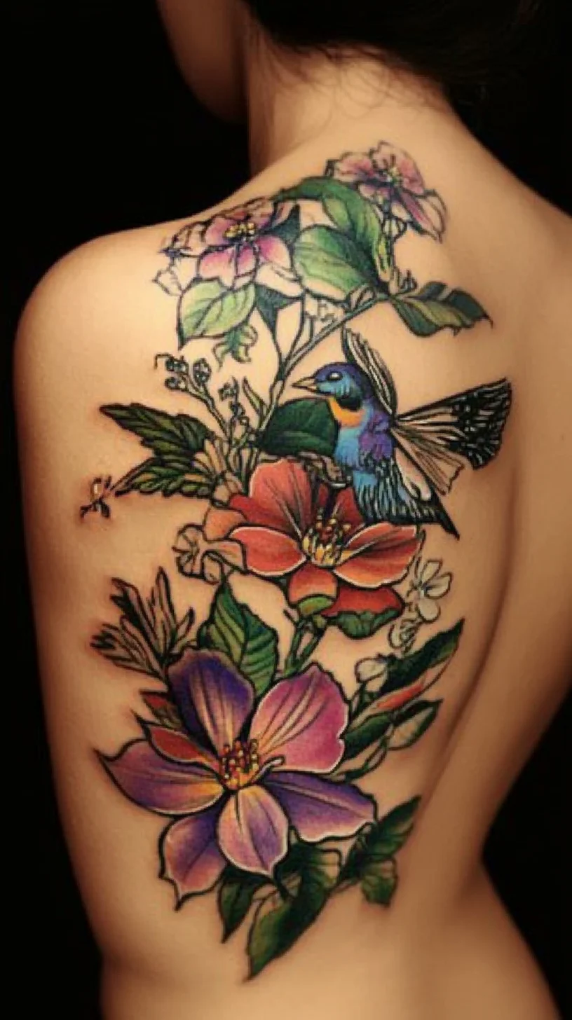 Vibrant Floral & Hummingbird Tattoo: A Symphony of Nature on Your Skin