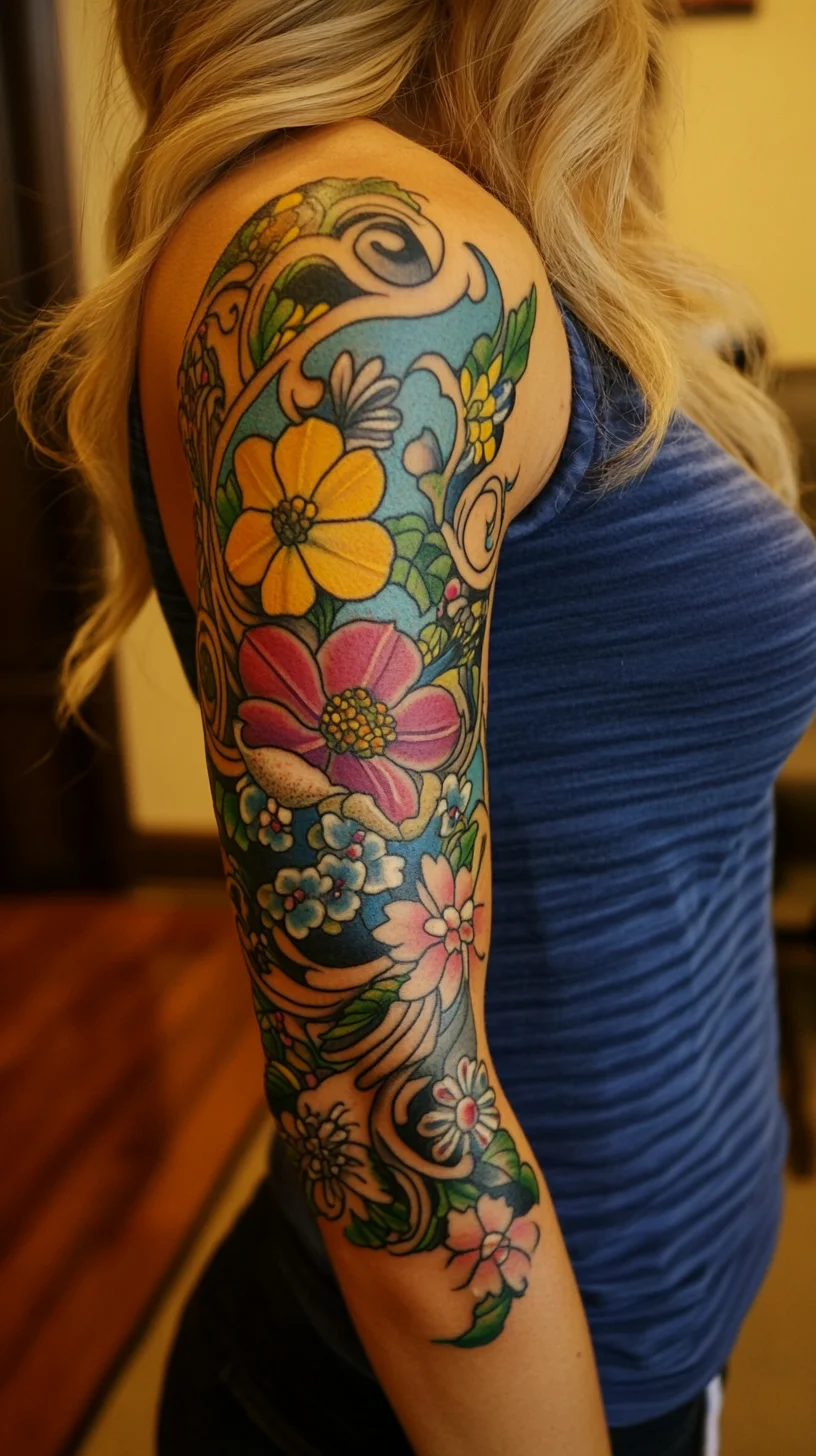 Vibrant Floral Sleeve Tattoo: A Celebration of Color and Nature