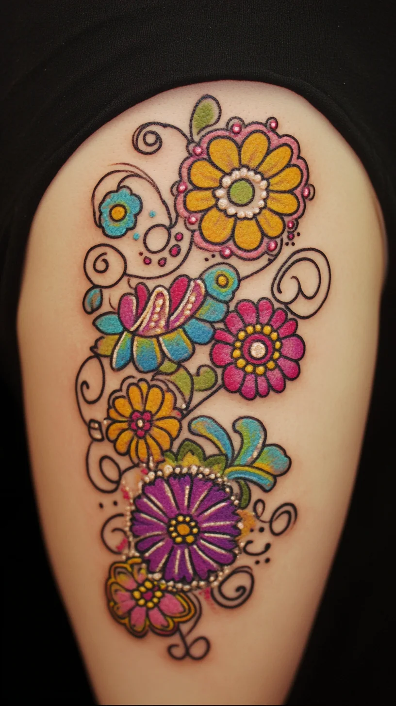 Vibrant Floral Tattoo: A Colorful Celebration of Nature on Skin