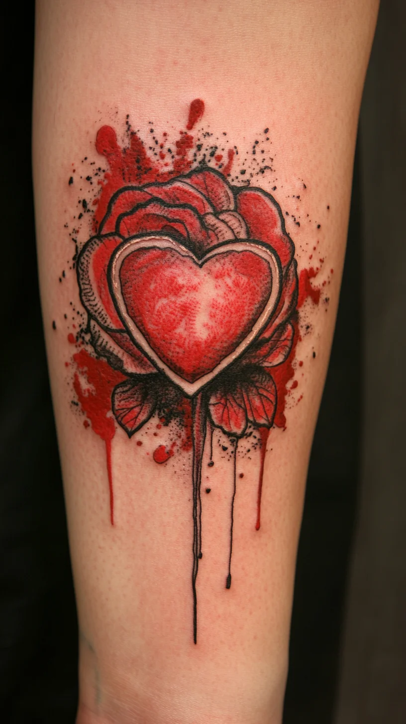 Vibrant Heart and Rose Tattoo: A Bold Expression of Love and Emotion