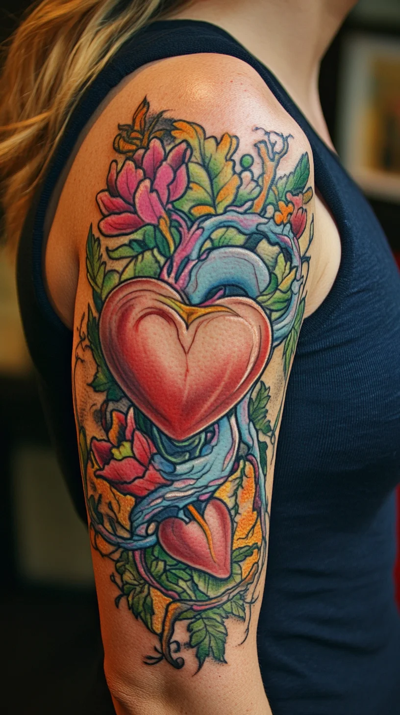 Vibrant Heart-Inspired Tattoo: A Floral Symphony of Love and Nature