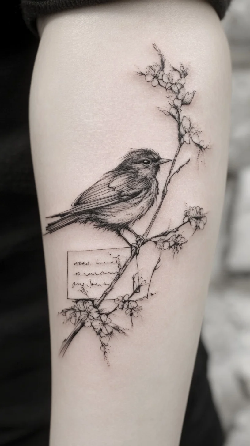 Whimsical Bird and Blossom Tattoo: A Timeless Expression of Nature