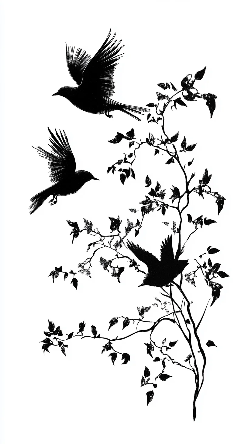 Whimsical Black Bird and Ivy Tattoo: A Dance of Nature on Your Skin