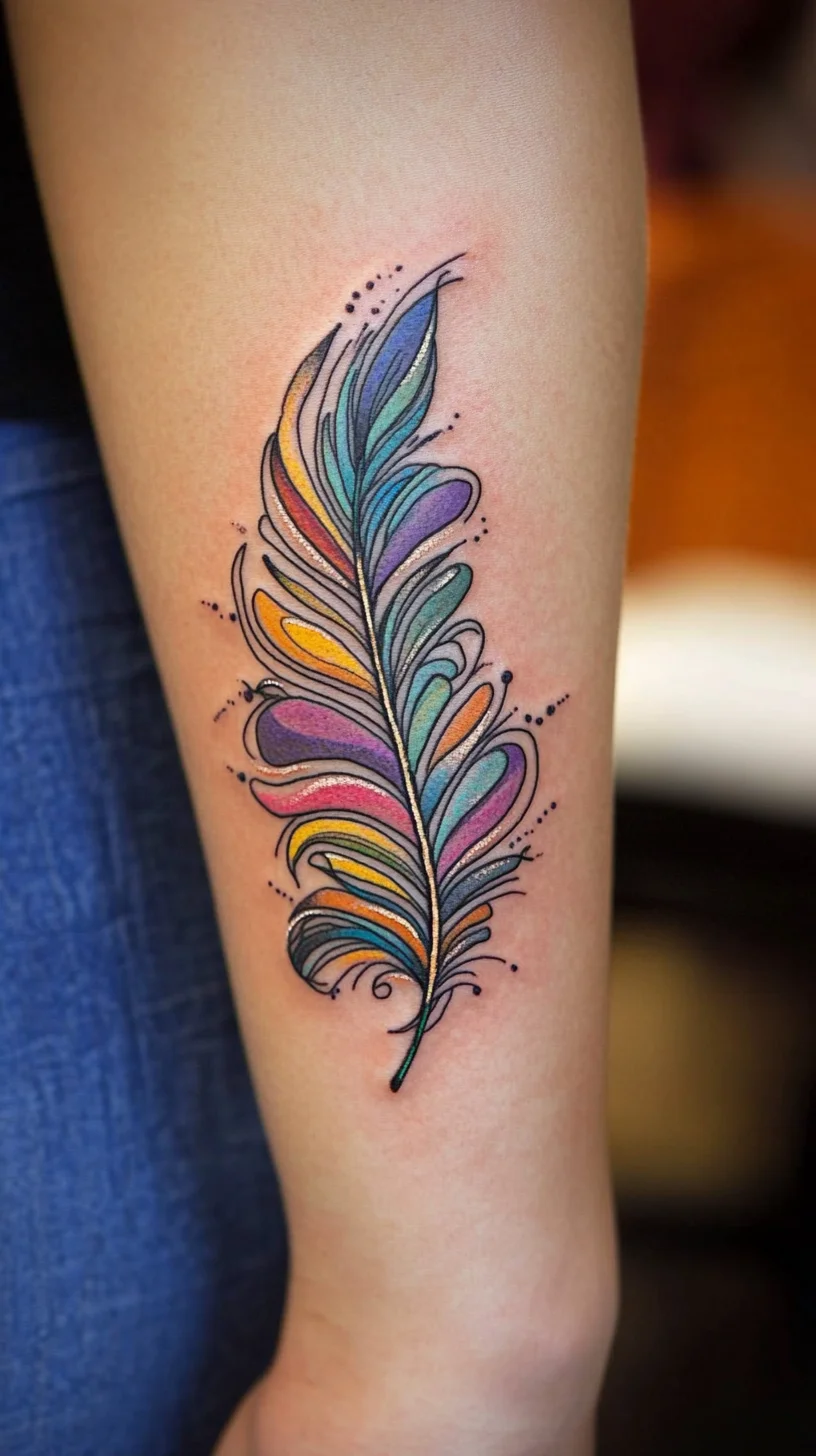 Whimsical Feather Tattoo: A Splash of Color for Your Skin