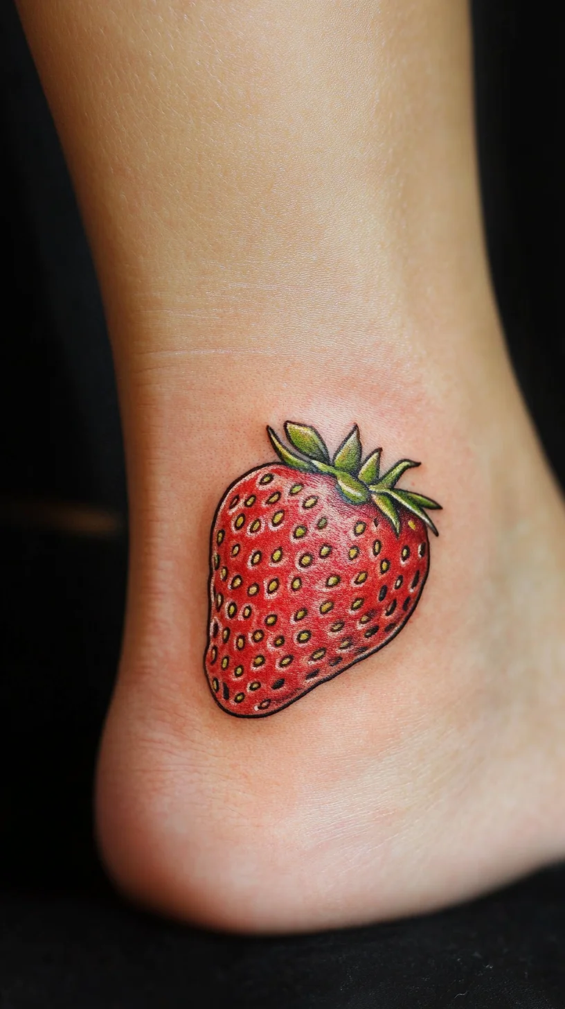 Whimsical Strawberry Ink: A Sweet Twist for Your Ankle Tattoo